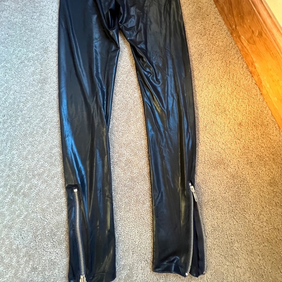 See You Monday-Made In the USA-Shiny Black Leggings with leg zippers-Small - Picture 2 of 7